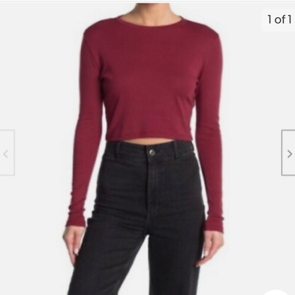 Burgundy red cropped top. Worn once. Darker and less wrinkled in picture